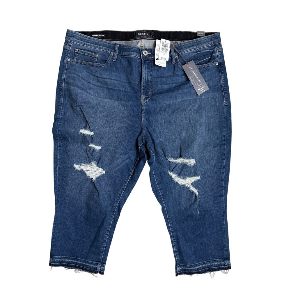 NWT Torrid Premium Stretch Sky High Rise Skinny Crop Jeans 28 Distressed Hem